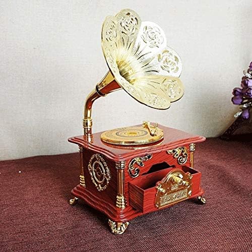 Zhyh гроздобер црвен фонографски музички кутија за накит Движење механички музички кутија Ротари механизам Свадба подарок