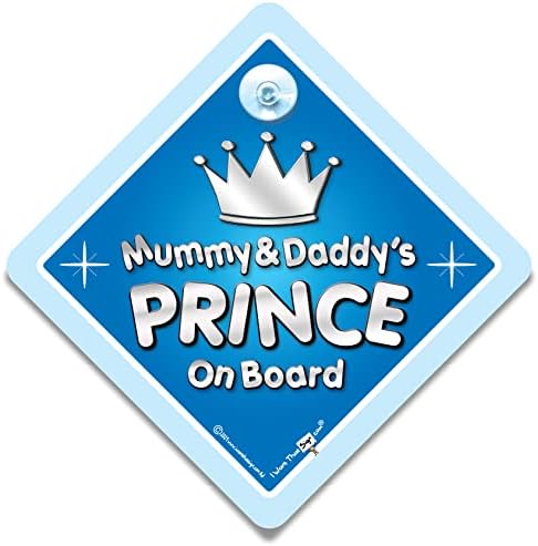 Mummy and Daddy's Prince на знак за автомобил, Бебе на знак, внук на знак, знак за вшмукување со висока видливост за вшмукување на автомобил