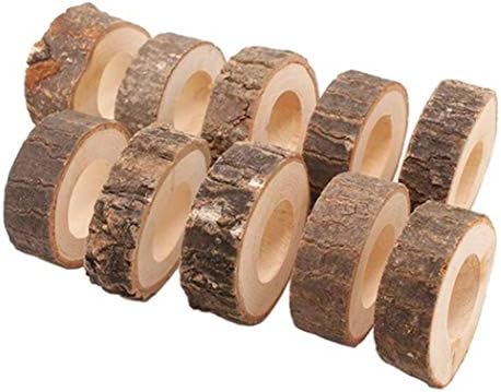 Нумблартд дрвени салфетки прстени тока - 10 парчиња рустикален сервис држач за држачи за украсување украс за DIY свадба роденденска забава