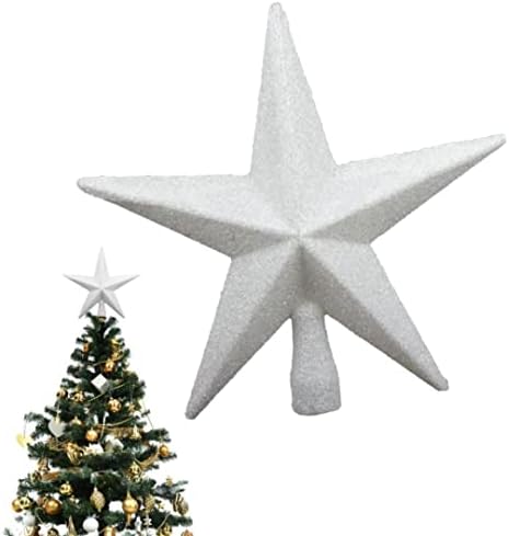 Топер за новогодишна Елка, Топер За Новогодишна Елка Сјајна Ѕвезда Божиќни Орнаменти Сребрена Декорација на Врвот на дрвото 20 см,