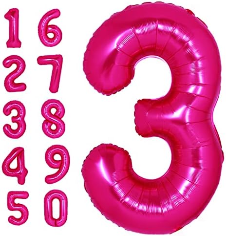 Голем 40 Инчен Топло Розов Број 3 Балон 3 Роденденски Украси За Девојчиња | 3 Балон Број Еднорог 3 Години Роденден Рекс Декори За Девојки