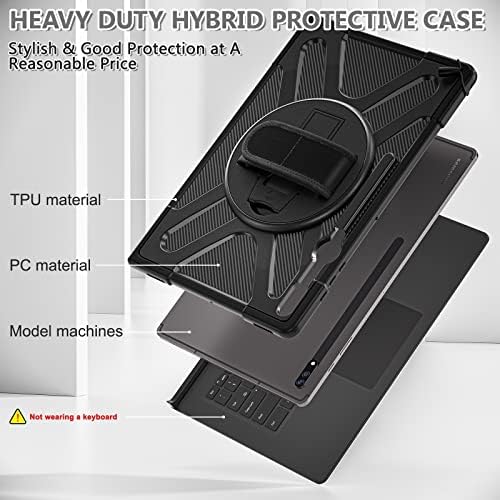 Таблети компјутер случаи со целосен дел од телото на 360 ° Kickstand солиден заштитен случај компатибилен со Samsung Galaxy Tab S8 Ultra 14.6