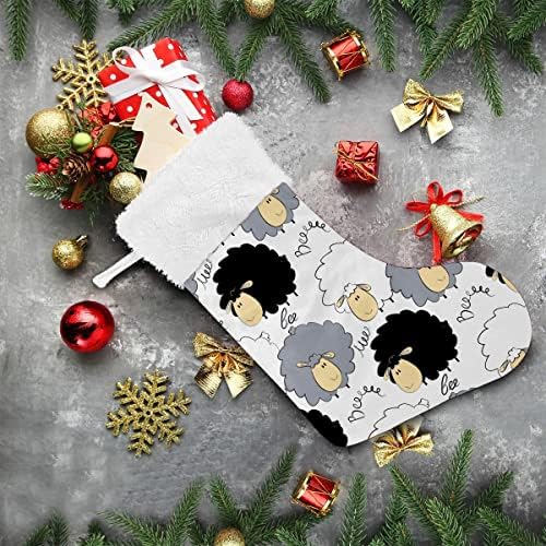Божиќни чорапи црно бело сиви овци шема бела плишана манжетна мерцеризирана кадифена семејна празник персонализиран голем декорација на Божиќна