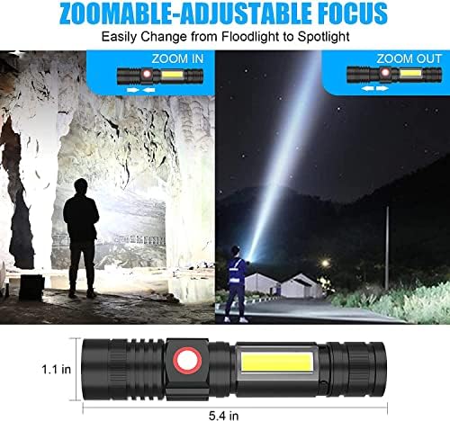 USB Flashlight Flashlight, магнетна LED фенерче, 2000 Lumen Super Bright LED тактичка фенерче со COB Worklight, водоотпорна, зумирање