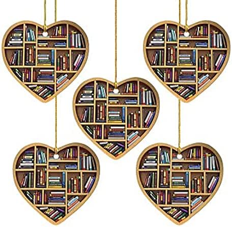 MQSHUHENMY Lovers Books Heartrament, украси за срце, подароци за loversубители на книги, подарок за украси за новогодишни елки за библиотекар,