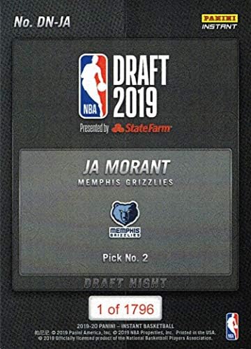 2019-20 Панини Инстант кошарка DN -Ja Ja Morant Rookie Card - 1 -та официјална картичка за дебитант - само 1.796 направени