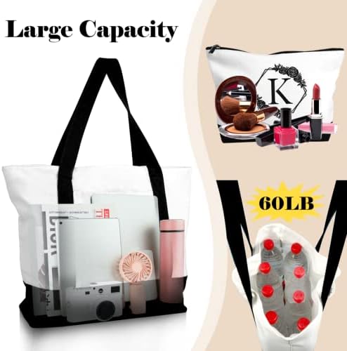 Aunool Canvas Tote торба за шминка торба монограмирани персонализирани подароци за жени почетна торба за плажа w Внатрешни патенти и