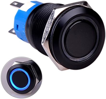 Прекинувач за копче за притискање Taien Latching 1NO1NC црна метална обвивка за 19мм 3/4 со 12V сина LED светло