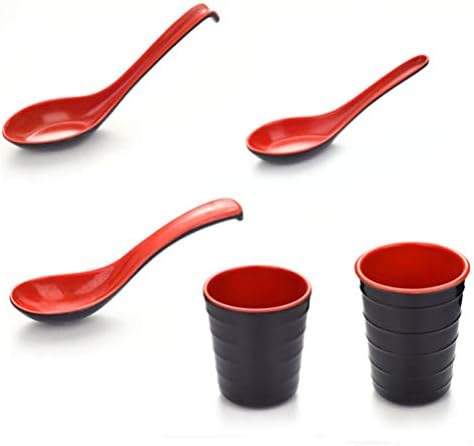 Црвени чаши од кабилок керамички лажици 10 парчиња меламин лажици азиски кинески освоени тон супи лажици рамен лажици за оризови јогурт јогурт