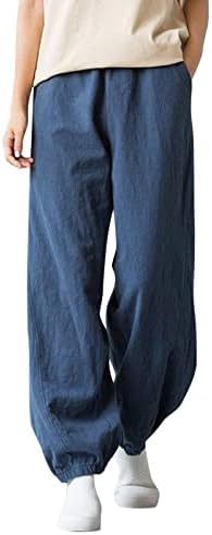 МИАШУИ Плус Големина Обични Панталони Поставени За Жени Женски Џеб Еластични Панталони Што Дишат Лабави Панталони Со Права Нога