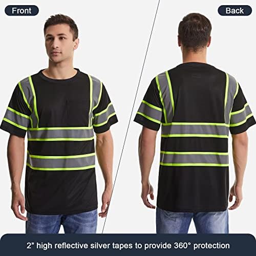 Sksafety со висока видливост Професионално ниво маици Брзи суви Класа 3 безбедносни кошули за мажи ＆ жени, рефлексивни кратки