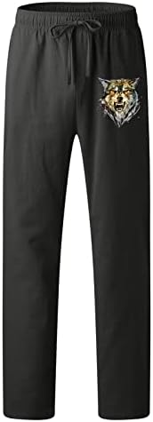 XXBR Обични панталони за мажи, летни плажа јога панталони памучни постелнини со целосна должина орел печатење чипка на еластични панталони