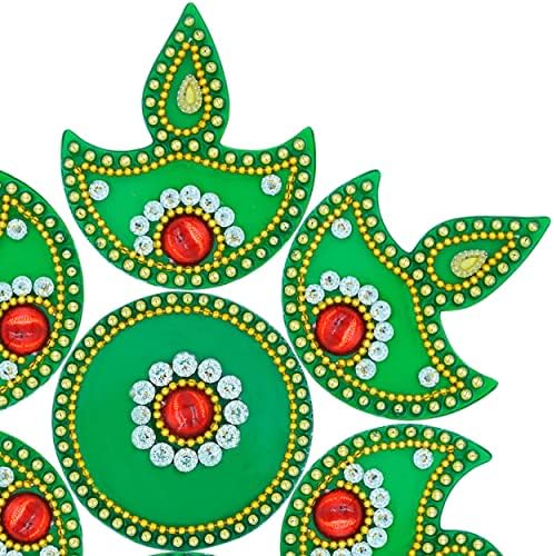 Тријаш Рачно Изработена Акрилна Зелена Боја Diya Rangoli/Домашен Декор/Diwali Diya/Подарок За Дома/Внатрешни Рачно Изработени/Подни