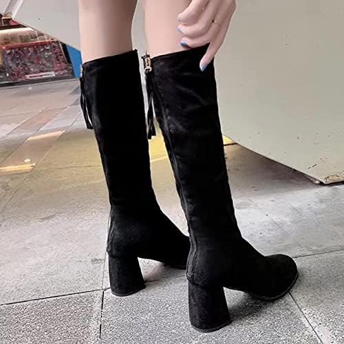 Women'sенски класичен колено високи чизми со ниски потпетици, модни чизми модни чизми, зимски чизми за дами заден патент