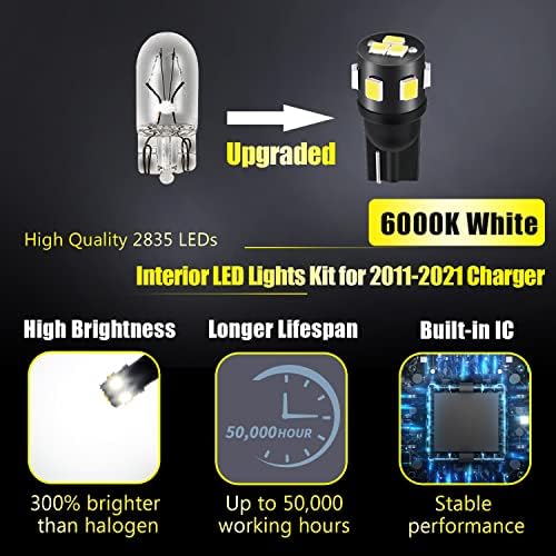 EndPage 16-парчиња полнач за внатрешни работи LED светлосен пакет за Dodge Charger 2011 2012 2013 2014 2015 2017 2017 2018 2019 2020 2021 Бела LED пакет за осветлување + светла за регистарски таблички, и?