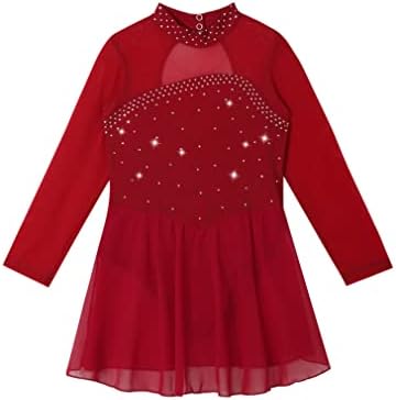 Балет за лирски танцов фустан на џета девојче, лизгање со долги ракави, ригистони, секвенци цвеќиња фенси фустан