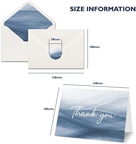 Елегантно сино благодарно картички - најголем сет од 96 со коверти за само -заптивки и 104 налепници - совршени за свадби, бизнис,