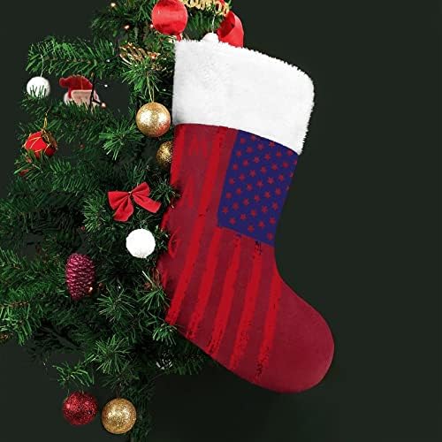 Гроздобер американско знаме Мага црвени божиќни чорапи за домашни украси за домашно дрво камин што виси чорапи