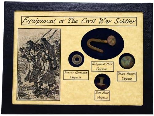 Автентична опрема на Американската граѓанска војна 1861-1865 Војник 4 парчиња колекција во случај на екранот и COA