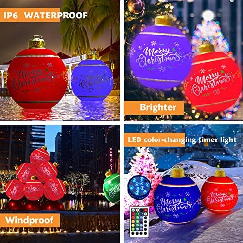 SimpleWell Божиќни надувувања топки, 24 Осветлете ги божиќните божиќни украси топка за отворен двор и базен декор и дом со LED Light