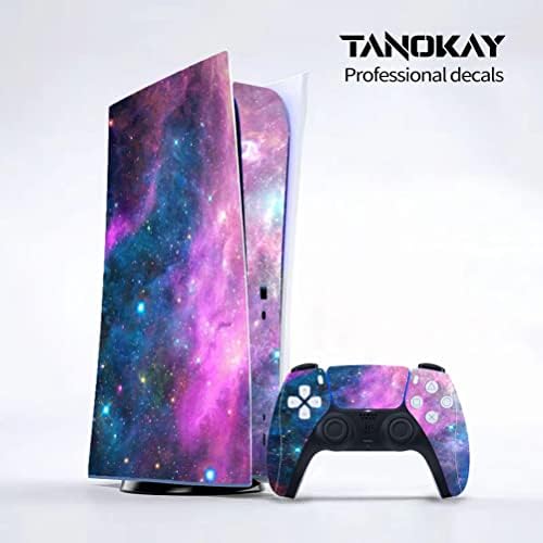 Tanokay PS5 конзола на кожата и контролорот на кожата сет | Виолетова starвездена универзум | Налепница за винил за завршна облога целосна декорална