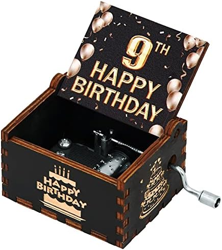 9 -та среќна роденденска музичка кутија - Подарок за музички кутии со рачно дрвени кутии за 9 -то момче или девојче, пријатели, пријатели,