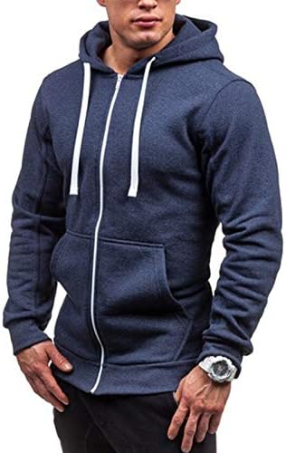 Hoogy Man's Zip Up Hoodie есенски моден обичен цврст едноставен џемпер за влечење удобно редовно опуштено вклопување во надворешна