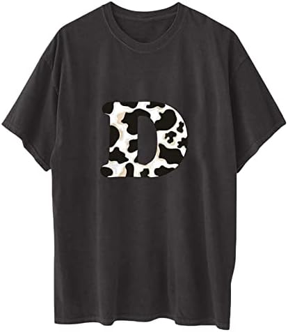 Femaleенски краток ракав од рамо облеката Модна екипаж графичка кошула од блуза есен летен памучен кошула за жени К4 К4