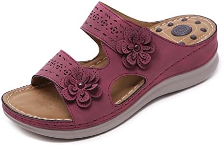 Сандали за женски платформа клинови цветни папучи плус големина гроздобер удобност отворено пети слајд ергономски чевли за масажа