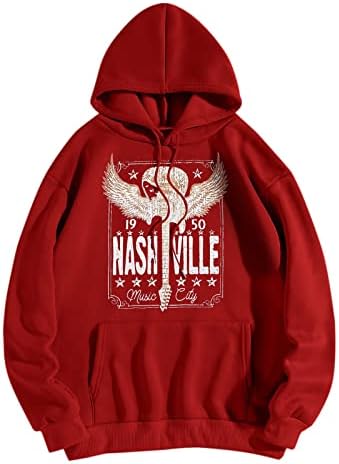 Toupko Nashville Music City Hoodie for Women Guitar Print Graphic Sweatshirt Loose Labe Long Sneave Cooped Pullover Tops