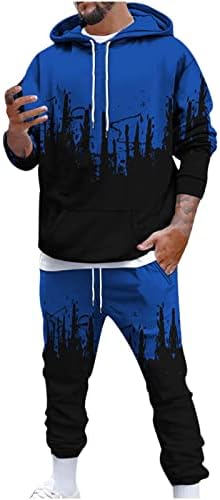 Машка плус големина Активна облека поставува модни бои за блокирање на качулка со аспиратори со долги ракави за џогирање спортови за џогирање