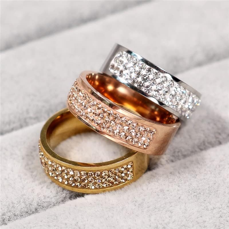 Koleso rose gold познат бренд циркон прстен 8мм половина круг три редови кристал 316L прстени за прсти за жени-68929