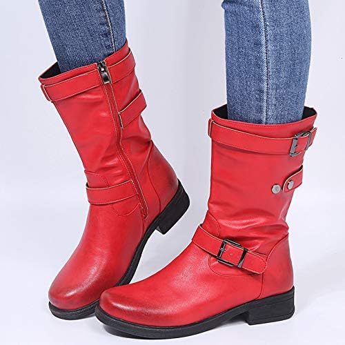 Зимски чевли за жени ретро жени патент квадратни потпетици цврста боја средни чизми околу чевли со пети 10 широки