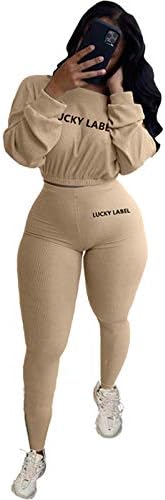 Iymoo Women 2 Piect Облека за потта - сет со долги ракави со ребрести култури + слаби долги панталони