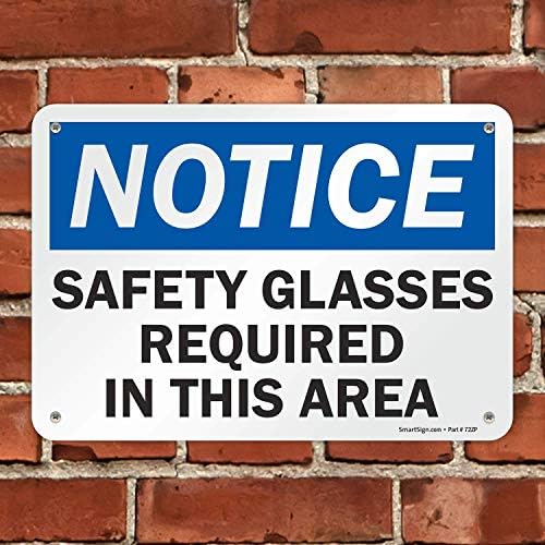 SmartSign - U9-1559 -NP_7X10 Известување - Безбедносни очила потребни во оваа област знак | 7 x 10 пластична црна/сина боја на бело