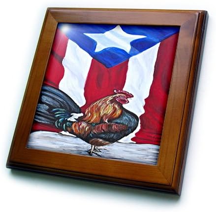 3дроуз Мелиса А. Торес Порториканска Уметност-Петел Со Порториканско Знаме - 8х8 Врамена Плочка
