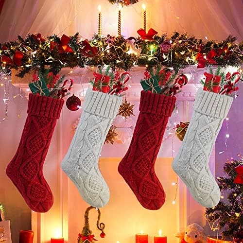 СОУСУН 4 Спакувајте Божиќни Чорапи, Плетете Божиќни Чорапи, 18 инчен Голем Кабел Меки И Топли Персонализирани Божиќни Чорапи За Декор За Семејни Празници