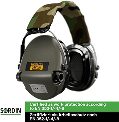 Сордин Врховен ПРО Х - Прилагодливи Активни Безбедносни Ушни Пригушувачи Заштита На Слухот - Камо Платно Лента За Глава И Зелени Чаши