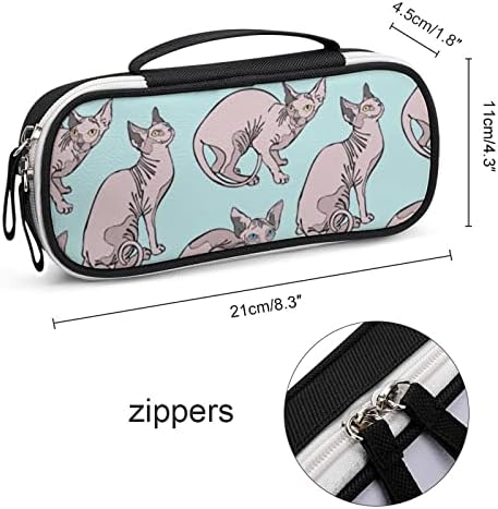 Sphynx мачки PU кожени моливчиња за молив, организатор за чанти за чанти за шминка, преносна канцелариска торба за канцелариски материјал