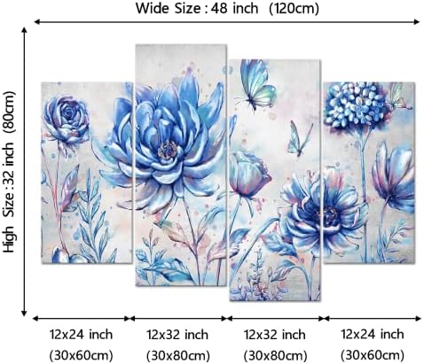 Yeilnm сини цвеќиња платно уметност wallид декор Апстракт цветни блуозм сликање отпечатоци од пеперутка цветни отпечатоци за уметност