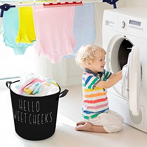 Кошница за перење Foduoduo Здраво слатки образи алишта за перење со рачки што се преклопуваат валкана облека за складирање на облека за спална