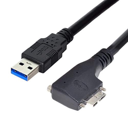 CY CABLE MICRO USB3.0 Двојни завртки што се заклучуваат на USB3.0 Data 5Gbps, кабел за напојување од 90 степени, лев аголен тип за VR индустриска