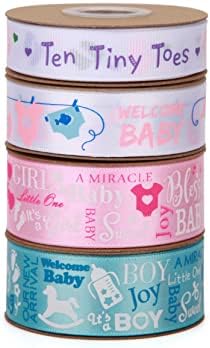 Meseey 40 јарди нејзината девојка розова и сина лента собрани панделки за печатење на нозе за занаети торта бебе туш роденден, завиткување