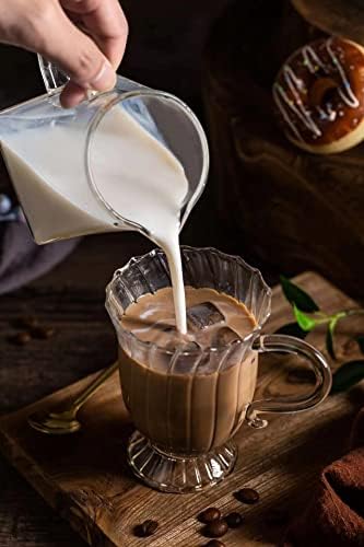 Pruthy гроздобер чаши за кафе, стакло отпорни на топлина чаши за кафе 10 мл со рачка, чисти вертикални ленти шема стаклени чаши за лате