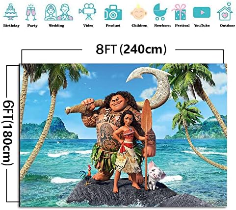 8х6фт Моана Мауи Плажа Тема Позадина Бебе Туш Девојка Роденденска Забава Позадина Торта Маса Фустан-Голем Банер Материјали