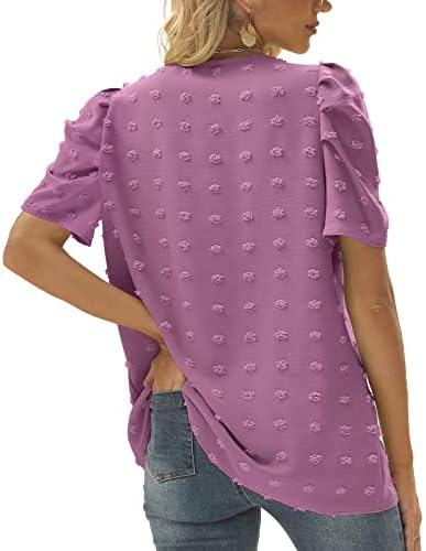 Lcepcy симпатична летна капчиња врвови за жени случајна цврста боја v вратот на ракав блуза лабава вклопена вклопена маичка облека