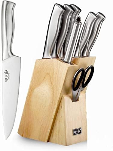 Сет за ножеви Sixilang, 8 парчиња германски германски не'рѓосувачки челик шуплива рачка со рачен нож за ножеви фалсификувани кујнски