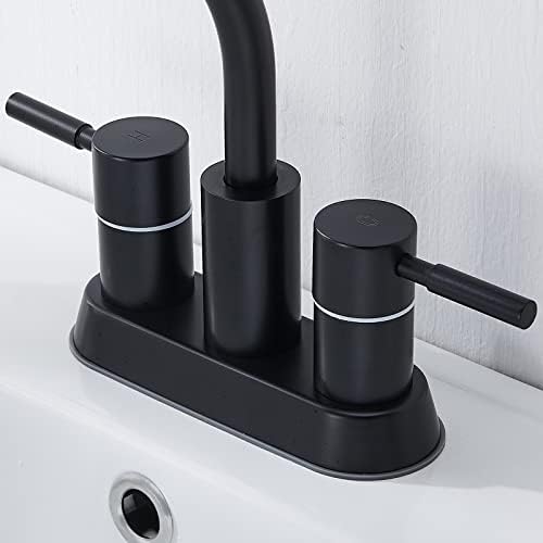 Црна тапа за бања Икебана, 2 рачка од не'рѓосувачки челик бања мијалник за мијалник модерно модерна 360 ° вртливата испрскана лапаница без тапа