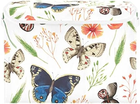 иневгого Пеперутки Канти За Складирање Со Капаци за Организирање Канти за Складирање отпорни На Прашина Со Рачки Оксфорд Крпа Кутија За Чување