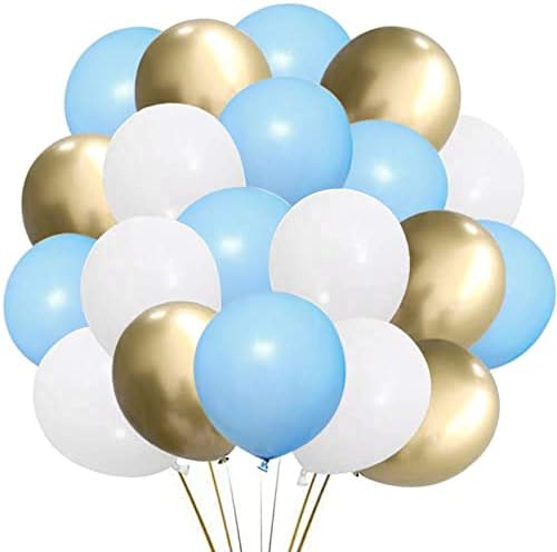 Сино Злато Бел Латекс Балони, 50 Пакет 12 Инчи светло Сини Балони Хелиум Балони За Момчиња Бебе Туш Роденден Невестински Туш Свадба Партија